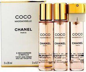 Coco Mademoiselle by Chanel Twist and Spray Eau de Parfum Purse Spray 3 x  20 ml. New in Box. Sealed. 