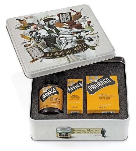 Metal Case for Beard Care of Wood and spices yellow line