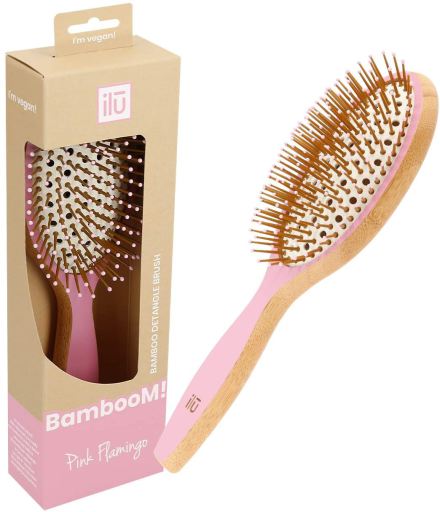 Tools For Beauty Large Pink Flamingo Oval Detangling Bamboo Brush