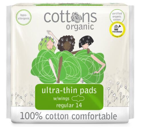 Cottons Organic Regular Ultrathin Pads with Wings 100% Cotton 14 Units